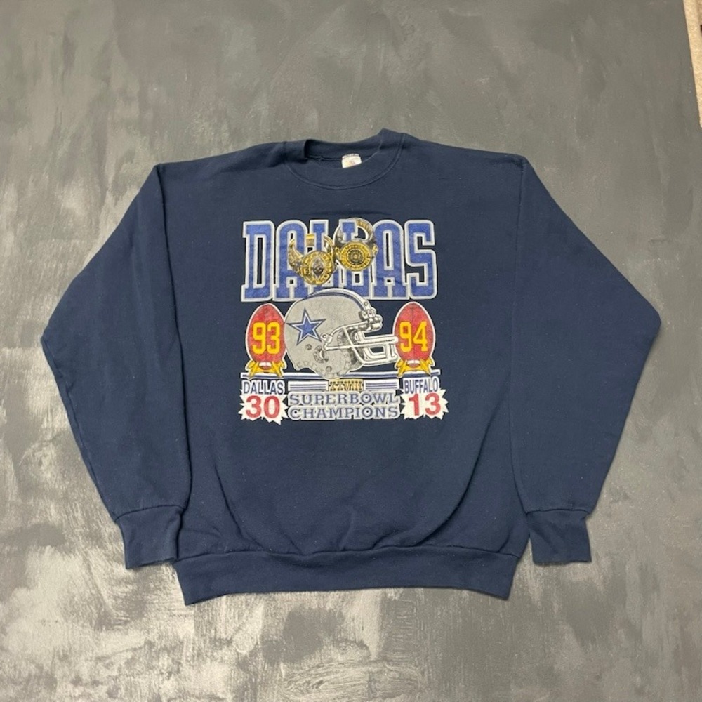 Vintage Fruit of the Loom Sweatshirt XL Navy 1994 Good Dallas Cowboys Super Bowl
